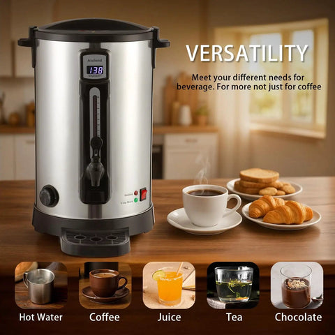 100 Cup Commercial Coffee Urn, 20L Double Wall Stainless Steel Coffee Maker With Adjustable Temperature Control And Keep Warm