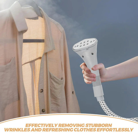 Hand using Replacement Steam Hose And Nozzle Kit For Garment Steamer With Clip Design on shirt, demonstrating wrinkle removal