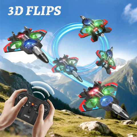 Foam RC Airplane With LED Lights For Kids And Adults Ages 8 To 16 360 Degree Flips Stunt Fighter Jet Toy Headless Mode