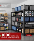 Heavy Duty 5 Tier Garage Shelving Unit Packing 5000 Lbs Metal Storage Rack Adjustable with tools and storage bins