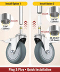 Install option instructions for Set Of Four Heavy Duty Workhorse TPR Rubber Caster Wheels With Sturdy Steel Base And Lock It Down Tight Brakes.