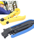 All In One Coax Cable Tool Kit With Adjustable F Head And Anti Slip Grip for RG6 RG59 RG11, technician using tools