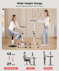 Standing Desk On Wheels Adjustable Height Sit Stand Desk Portable Rolling Laptop Desk White 16 By 31.5 Inches shown in use