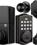 Electronic Keypad Deadbolt With Keyless Entry, Heavy Duty Auto Lock Door Lock Set in oil rubbed bronze with keypad and handle