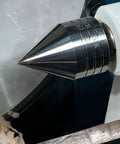 Carbide Tipped Wood Lathe Live Center 2MT Morse Taper Shank with 8mm carbide tip installed in lathe, medium speed turning
