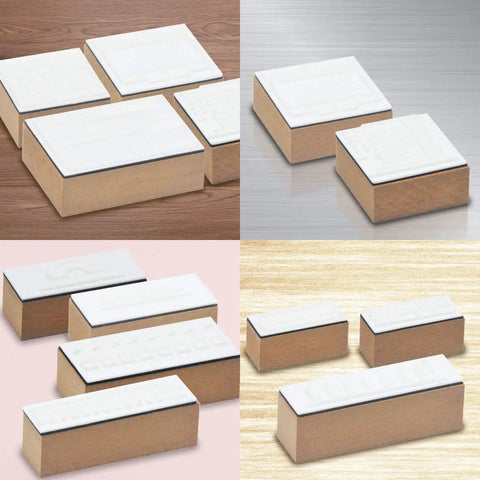 Image of Super Rad 18 Piece Journal Stamps With Ink Pad featuring mounted rubber stamps on light wood surfaces.