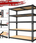 Heavy Duty 5-Tier Garage Shelving Unit With 2400 Lb Capacity, Adjustable Steel Storage Racks For Carport, Warehouse Or Basement, 72 Inch High By 40 Wide By 20 Deep, Industrial Grade Organization, tool-free assembly