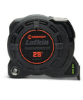 Auto Lock Tape Measure With 25 Foot Reach, Thick Diamond Coated Blade, Extra Protective Sleeve, front view of casing