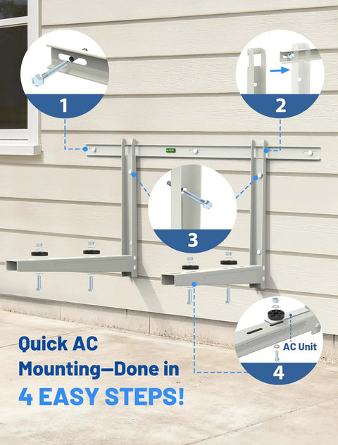 Heavy Duty Mini Split Wall Mount Bracket for Outdoor Units installation guide on wood siding wall.