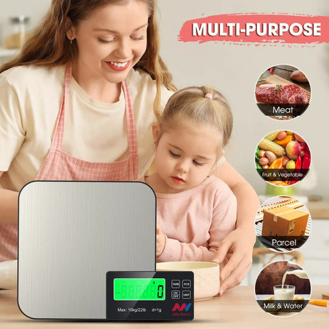 Digital Kitchen Scale With 22 Lb Capacity, 1g/0.1oz Precision, Tare Function, 7 Units, Stainless Steel Platform With Remote LCD Display