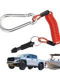 Stainless Steel RV Breakaway Cable With Transparent Jacket High Strength Lanyard For Trailers shown with pickup and boat trailer