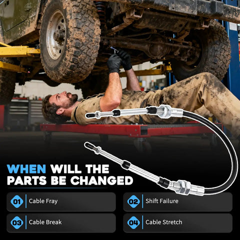 Heavy Duty 4x4 Transfer Case Cable Shifter Linkage Kit For Jeep Wrangler TJ 1997-2006 NP231 Only, shown under a Jeep on a lift