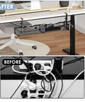25 Inch Under Desk Cable Management Tray No Drill Clamp heavy duty metal cord organizer for standing desk and home office in use