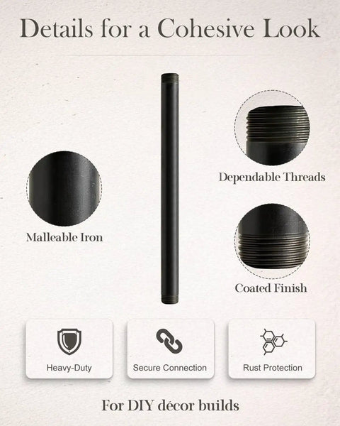 Diagram of 10 Pack Black Malleable Iron Pipe Nipples 3/4 Inch by 12 Inch Threaded Both Ends for DIY projects