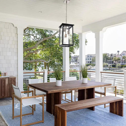 3 Light Outdoor Pendant Light Fixture In Black And Brushed Nickel Finish With Clear Glass for patio porch entryway