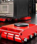 Heavy Duty Industrial Machinery Skate Dolly With 360 Degree Swivel Non Slip Caster And Alloy Steel Or Pu Rollers For Moving Heavy Equipment Smoothly, red dolly on floor.