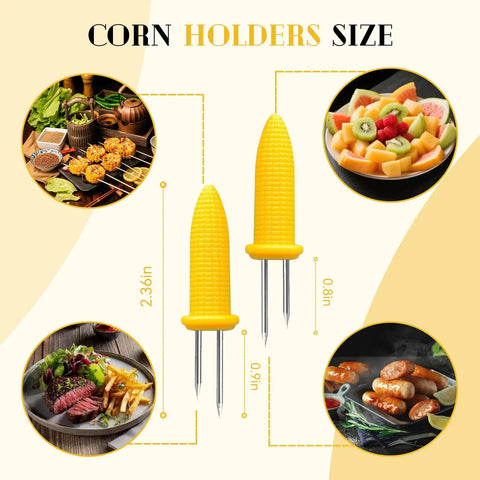 Non Slip Stainless Steel Corn On The Cob Holders Set Of 20 3.54 Inch Prongs For Grillin And BBQ Cookouts shown with food size details