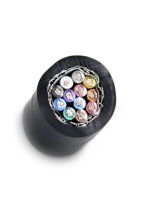 Cross-section of 12C 24AWG AMSB Shielded Cable Wire UL2464, Highly Flexible Stranded TC PVC Jacket OS Plus TC Board Rated in Matte Black