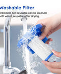 Person washing HEPA filter from Ultra Lightweight 2-In-1 Corded Vacuum Cleaner With 14Kpa Power Suction under running water