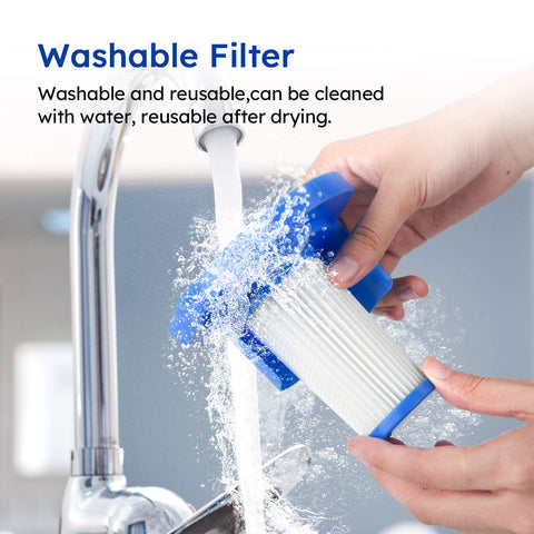 Person washing HEPA filter from Ultra Lightweight 2-In-1 Corded Vacuum Cleaner With 14Kpa Power Suction under running water