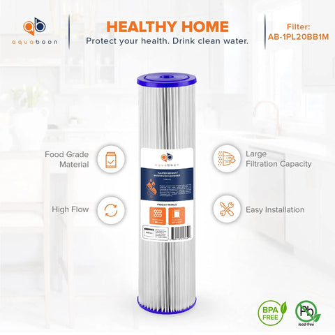 Image of 1 Micron Whole House Pleated Sediment Water Filter Cartridge Twenty By Four And A Half Inch Replacement Compatible