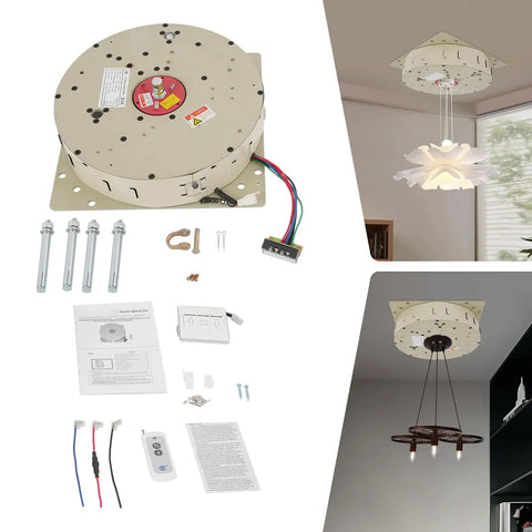 Heavy Duty Ceiling Light Hoist Lifter With Powerful 213W Motor And Remote Control Winch For Safe Fixture Maintenance Up To 330 Pounds parts and accessories layout
