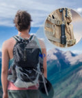 Ultra Bright 3000 Lumen Scuba Dive Light With Magnetic Ring Switch IPX8 Waterproof attached to a hiker's backpack