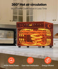 Six Tray Stainless Steel Food Dehydrator with 400W Power showing 360° hot air circulation on kitchen countertop.