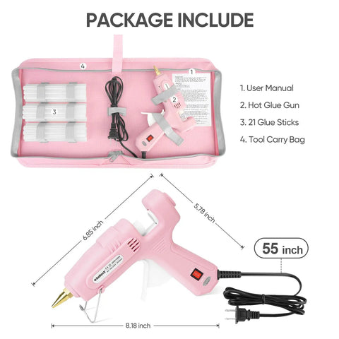 Full Size Dual Power Hot Glue Gun With 60W 100W Settings Preheats Fast For Pro Crafting DIY Jobs Includes 21 Glue Sticks And Storage Case Heavy Duty Pink, pink glue gun set in carry case with cord and 21 sticks