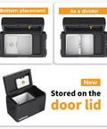 Kickass 34 Quart 12V Refrigerator Stays Bone Cold 24H Portable Car Fridge with removable divider and lid storage option.