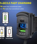 Five Gang Rocker Switch Panel With PD Type C USB Charger And Voltmeter For 12V To 24V Rigs UTVs ATVs Trucks Trailers RVs Boats And More Durable Marine Grade Power Hub, PD QC3.0 charger
