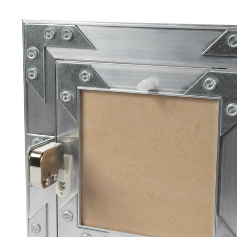 Zero Drama Six By Six Inch Waterproof Drywall Access Panel With Slick Push To Open Flush Mount, showing durable aluminum frame and lock.