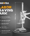 Pair Of Heavy Duty Sheetrock Drywall Lift And Furniture Board Lifting Helper Platform With Two Drop Modes And Adjustable Height Stand shown upright with label and dimensions.