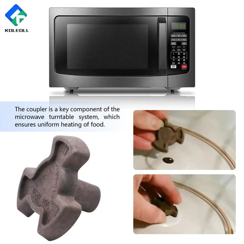 Microwave Turntable Motor Coupler Replacement For GE DVM1850DM And EMO4000J Series Ovens Fits EMO4000JCC01 02 03 04 And DVM1850DM BB WW Models Replacement Part With Easy Install And Durable Construction For Reliable Even Heating. black plastic microwave turntable coupler on glass plate