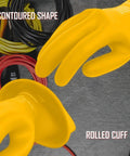 Class 0 Rubber Insulating Electrical Safety Gloves for Linemen and Electricians, ASTM Compliant, Size 9, contoured shape and rolled cuff displayed.