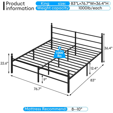 King Size Metal Platform Bed Frame With Led Headboard And Built In Charging Station Sets Off Cool Vibes With Music Sync Lights heavy duty steel slats support dimensions