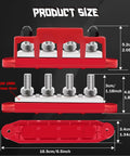 Rock Solid 400A Battery Bus Bar 12V Marine Power Distribution Block with dimensions and copper plate details.