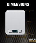 Digital Kitchen Scale With Precise Tare And Multi Unit Readouts Showing Dimensions and Units