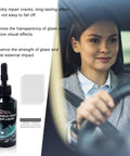 Woman driving with Windshield Crack Repair Kit For Cars, Easy Fix Liquid Resin Filler, Transparent UV Curing Glass Repair bottle