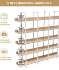 Five Tier Industrial Bookcase With White Metal Frame And Oak Shelves, Space Saving MDF Display Shelf showing load capacity of 80 lbs per shelf