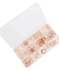 Top Grade Copper Washer Assortment Kit For Auto Repair Shops Featuring 300 Pieces Heat Resistant Flat Gaskets Perfect For Oil Pan Plugs Fuel Lines And Hydraulic Sealing With M5 Through M16 Sizes For Leaking Jobs, assorted red copper washers in storage case