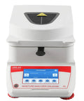 Top Shelf Halogen Moisture Analyzer Featuring Dead Accurate 0.001g Readability And Killer Rs232 Connection For Quick Lab Work Or On Site Checks Anytime, front view with touch screen and white body.