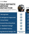 2 Pole Definite Purpose Contactor 120V Coil 30 Amp UL Recognized A2L Rated line lugs load screws features comparison chart