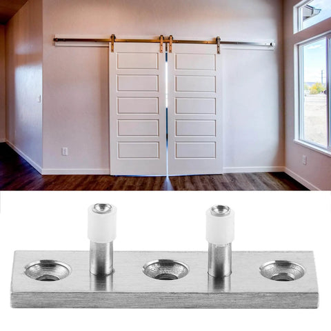 Double Wheel Barn Door Floor Guide For Smooth Sliding Doors, stainless steel floor mounted track guide shown with barn doors