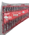 Beefy Pro Grade Combination Wrench Set SAE With Heavy Duty I Beam Handle And Satin Chrome Finish in red packaging