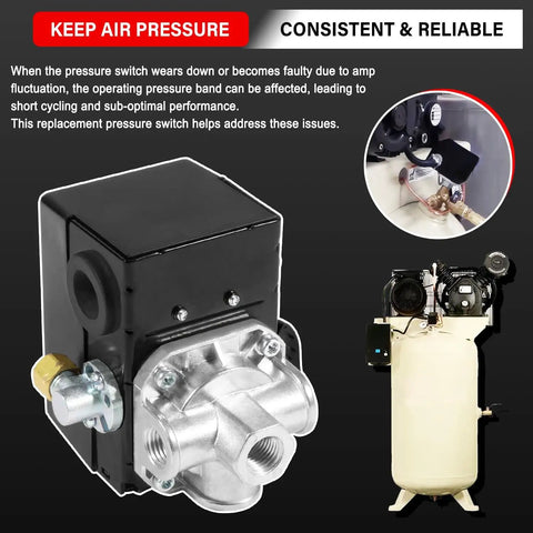 Two Stage Pressure Switch 135 175 PSI For Three Phase Air Compressor With Unloader And On And Off Control Compatible With 2340 2475 2545 7100 Series Pro