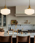 Vintage Brass Pendant Lamp With White Pleated Milk Glass Ceiling Fixture For Kitchen Island Hallway Bedroom Decor Antique Drum Chandelier over marble kitchen island