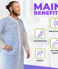 White Disposable Lab Coats For Adults X Large Pack Of 10 Unisex Lab Gowns For Students SMS 40 GSM Protective Coat With Elastic Wrists