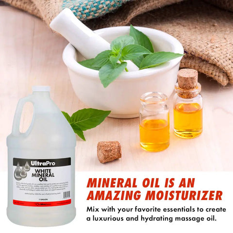 Food Grade Mineral Oil For Cutting Boards And Butcher Blocks Knives Tools And Equipment Stainless Steel Surfaces And Machinery Safe Usa Made Lubricant For Protection And Slick Operation 1 Gallon bottle with herbs and oil jars