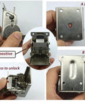 Two Pack 90 Degree Self Locking Folding Hinge Steel Foldable Bracket Hidden Hinge For Extension Brackets On Table Legs Bed Legs And Work Benches Heavy Duty Space Saving Support For Home Workshop, multi-angle view showing sides and locking mechanism.